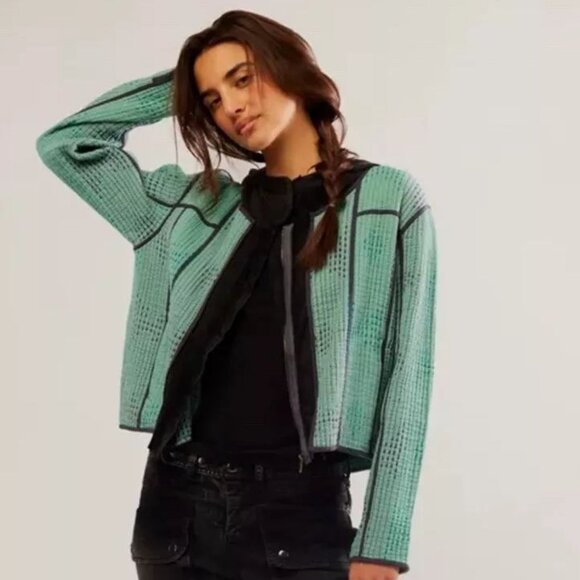 Free People FP ONE Tavi Quilted Hooded JACKET Size L Zip Up Green Blue Black NEW - Picture 2 of 10